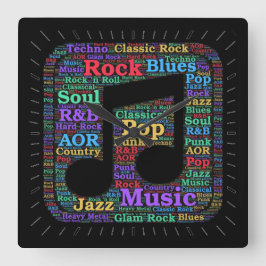 Relógio Quadrado Gêneros de música coloridos