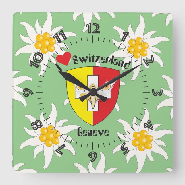 Relógio Quadrado Genf/Genève Schweiz Suisse Svizzera Uhr (Frente)