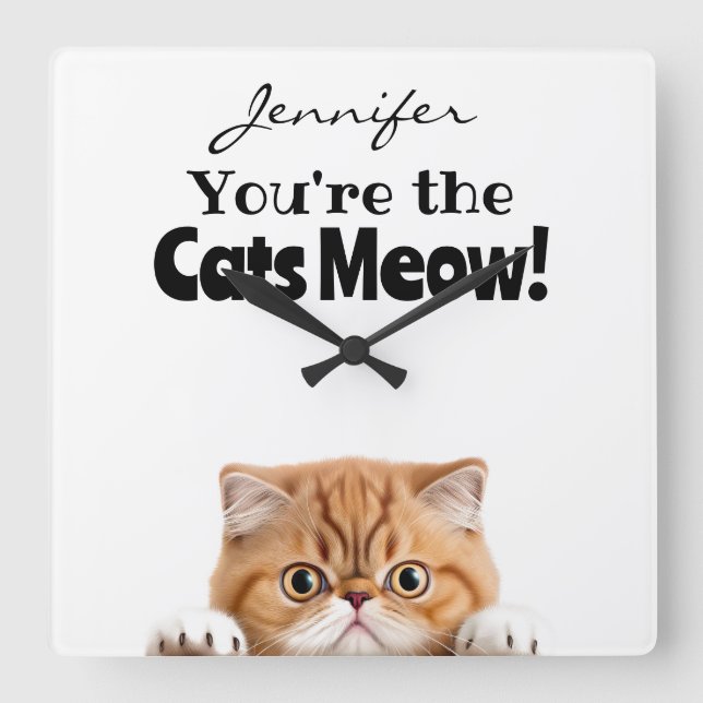 Relógio Quadrado Gengibre Laranja Engraçado Tabuleiro Gato (Frente)