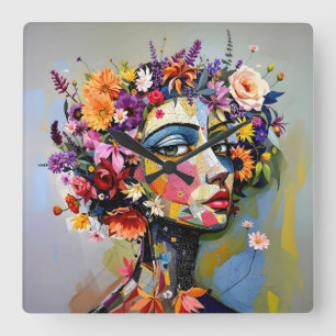 Relógio Quadrado "Geometria Floral" - Retrato Botânico