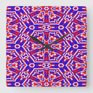 Relógio Quadrado Geometria Vermelha, Branca e Azul