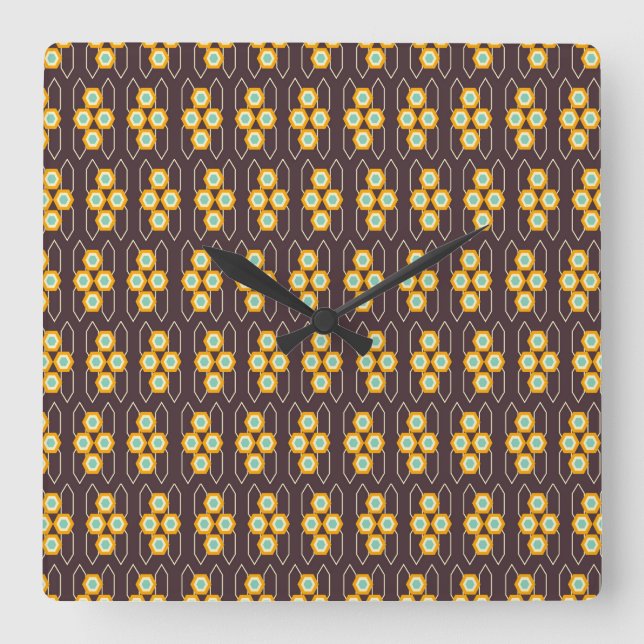 Relógio Quadrado Geometric pattern with orange and blue hexagons (Frente)