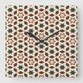 Relógio Quadrado  Geometric pattern with star shapes in brown and t