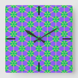 Relógio Quadrado Geometric Starburst in Purple, Green and Yellow