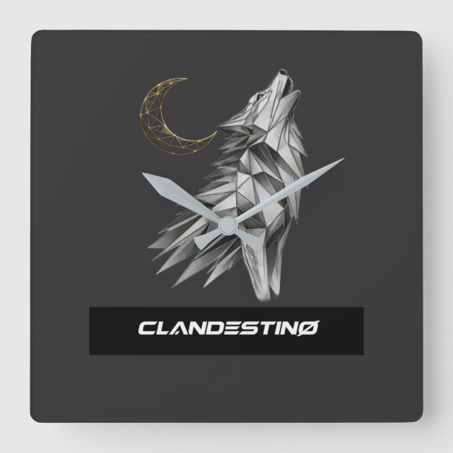 Relógio Quadrado Geometric Wolf Moon Wall Clock (Frente)