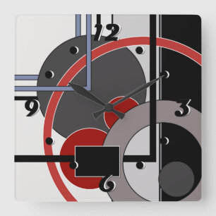 Relógio Quadrado Geométrica das pinturas de abstrato preto e vermel
