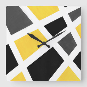 Relógio Quadrado Geométrico branco preto cinzento amarelo