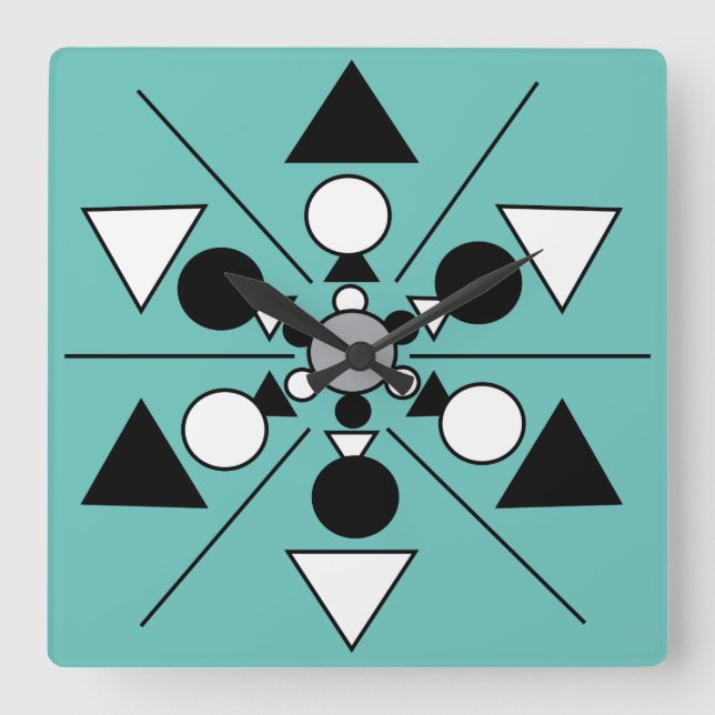 Relógio Quadrado Geométrico Cinza Preto Branco Moderno Minimalista (Frente)