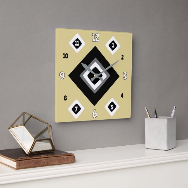 Relógio Quadrado Geométrico Dourado (Escritório)