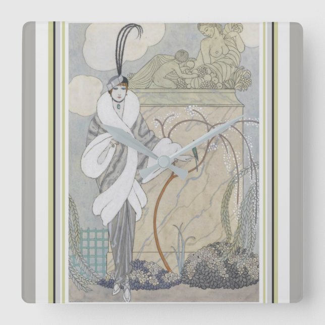 Relógio Quadrado George Barbier Art Deco Wall Clock (Frente)