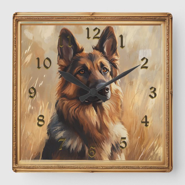 Relógio Quadrado German shepherd 2 Pintura (Frente)
