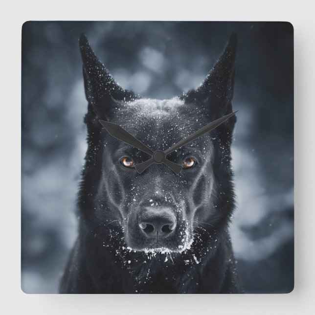 Relógio Quadrado German shepherd Preto (Frente)