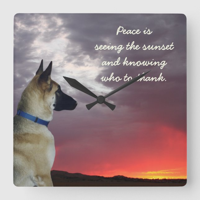 Relógio Quadrado German shepherd Sunset Wall Clock com Cotação (Frente)