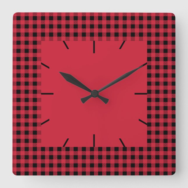 Relógio Quadrado Gingham Red and Black (Frente)