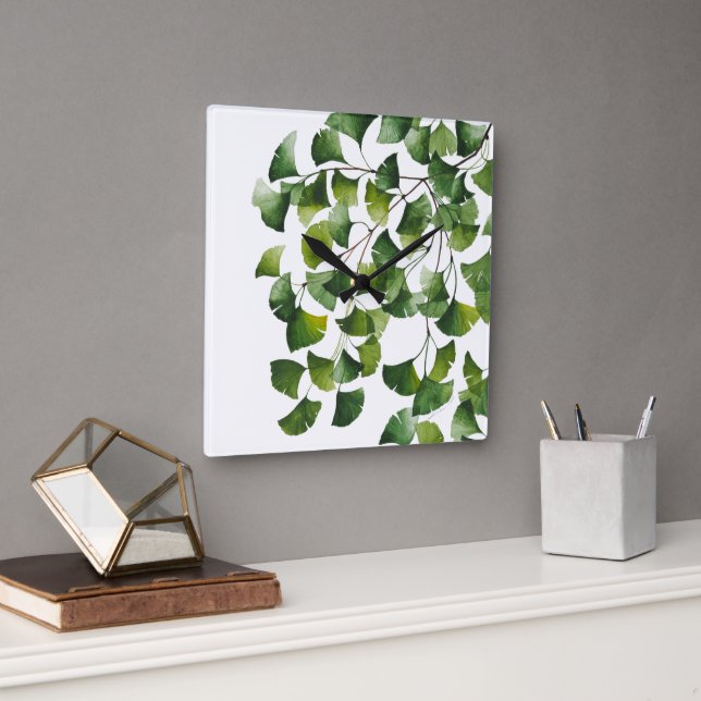 Relógio Quadrado Ginkgo Biloba Verde -  (Escritório)