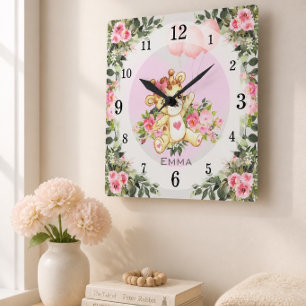 Relógio Quadrado Girafa Bebê Decoração de Berçário Personalizad
