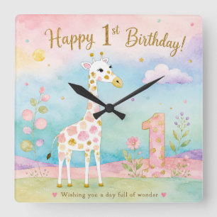 Relógio Quadrado Girafa Caprichosa Primeiro Aniversário Maravilha