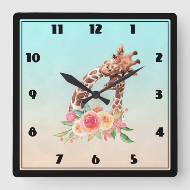 Relógio Quadrado Girafa Cólatra Cód. Água Mãe e Bebê (Frente)