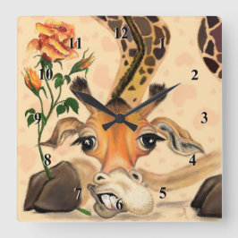 Relógio Quadrado Girafa Romântica - Cavalheiro - Adicione Seu Texto
