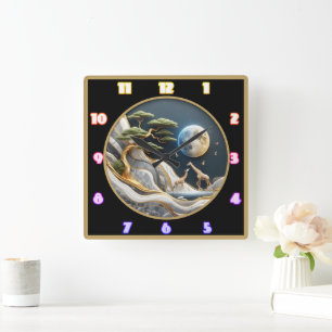 Relógio Quadrado Girafas caminham sob o luar africano