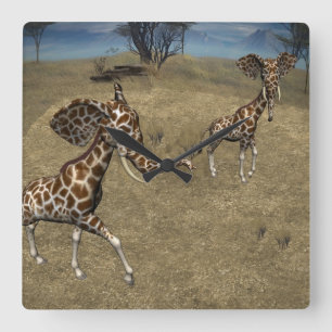 Relógio Quadrado Girafas de elefante giratório