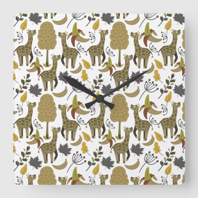 Relógio Quadrado Giraffe seamless pattern yellow white tall (Frente)