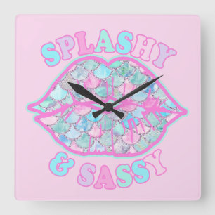 Relógio Quadrado Girly Splashy & Sassy Rosa Turquesa Beijo de Serei