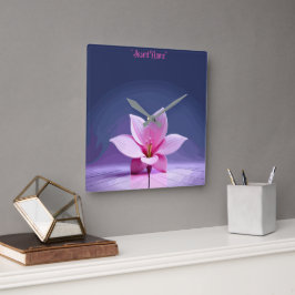 Relógio Quadrado Gladíolos Dimensionais: Masterícula Rosa e Púrpura