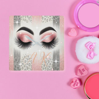 Relógio Quadrado Glam Cor-de-Rosa Glaufragante Eyelashes Monograma