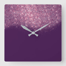 Relógio Quadrado Glama Rosa Rosa Rosa Rosa Rosa, Violeta-Roxo