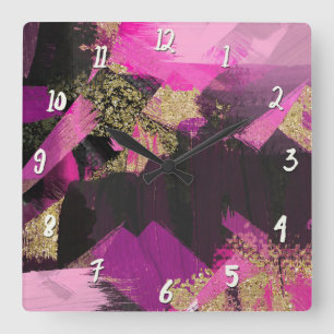 Relógio Quadrado Glitter Dourado Cor-de-rosa Brilho de Pincel Mode