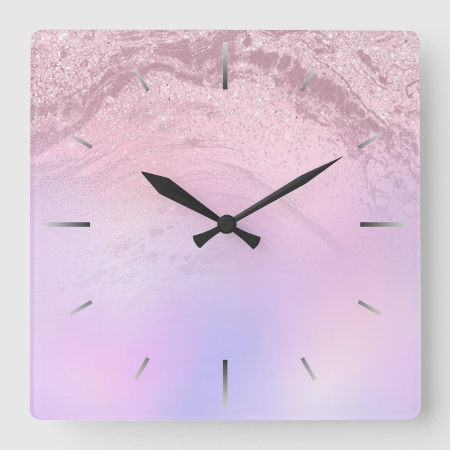 Relógio Quadrado Glitter rosa de ouro de gradiente moderno elegante (Frente)