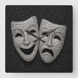 Relógio Quadrado Glittery Comedy & Tragedy Drama Mask