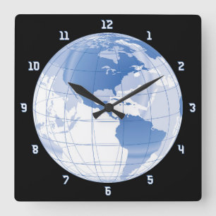 Relógio Quadrado Globo Externo da Terra