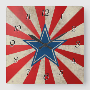Relógio Quadrado Glória envelhecida - vermelho, branco e azul