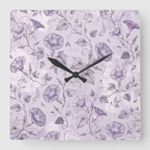 Relógio Quadrado Glórias da Manhã Lavanda Empoeiradas Florais Elega