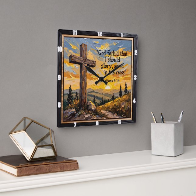 Relógio Quadrado Glory In The Cross Alone (Escritório)