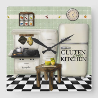 Relógio Quadrado Gluten Free Kitchen Green Clock