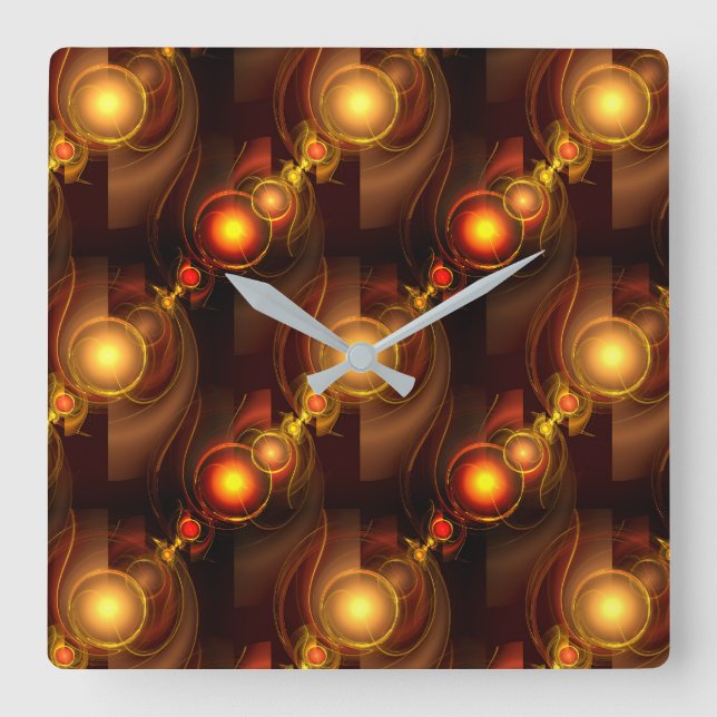 Relógio Quadrado Gold Modern Boho Elegant Abstract Art Pattern #501 (Frente)