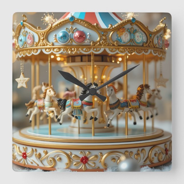 Relógio Quadrado gold shinning carousel  (Frente)