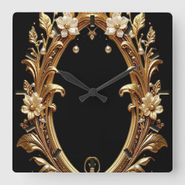 Relógio Quadrado Golden Floral Ornate Frame Wall Clock