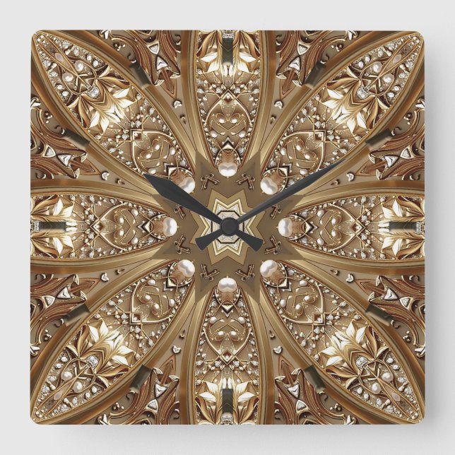 Relógio Quadrado Golden Ornate Frame Wall Clock (Frente)