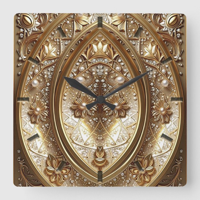 Relógio Quadrado Golden Ornate Frame Wall Clock (Frente)