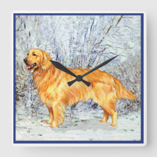 Relógio Quadrado Golden retriever no inverno