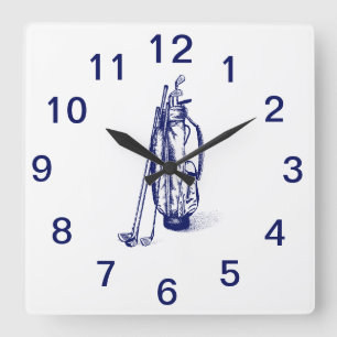 Relógio Quadrado Golf Bag Golf Clusters Blue Square Wall Clock
