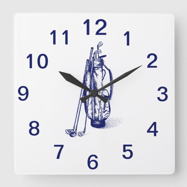 Relógio Quadrado Golf Bag Golf Clusters Blue Square Wall Clock (Frente)