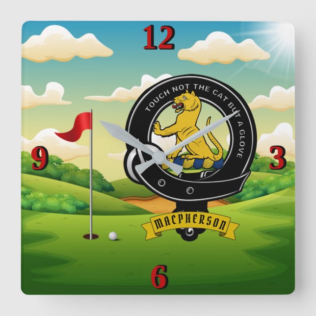 Relógio Quadrado Golf Personalizado do Crachá Clã MacPherson/McPher (Frente)