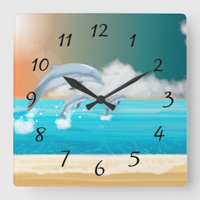 Relógio Quadrado golfinhos respirando no oceano (Frente)