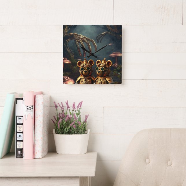 Relógio Quadrado Gothic Mechanical Dark Forest Steampunk Gummy Bear (Sala de leitura)