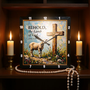 Relógio Quadrado Graça Divina: João 1:29 Hora